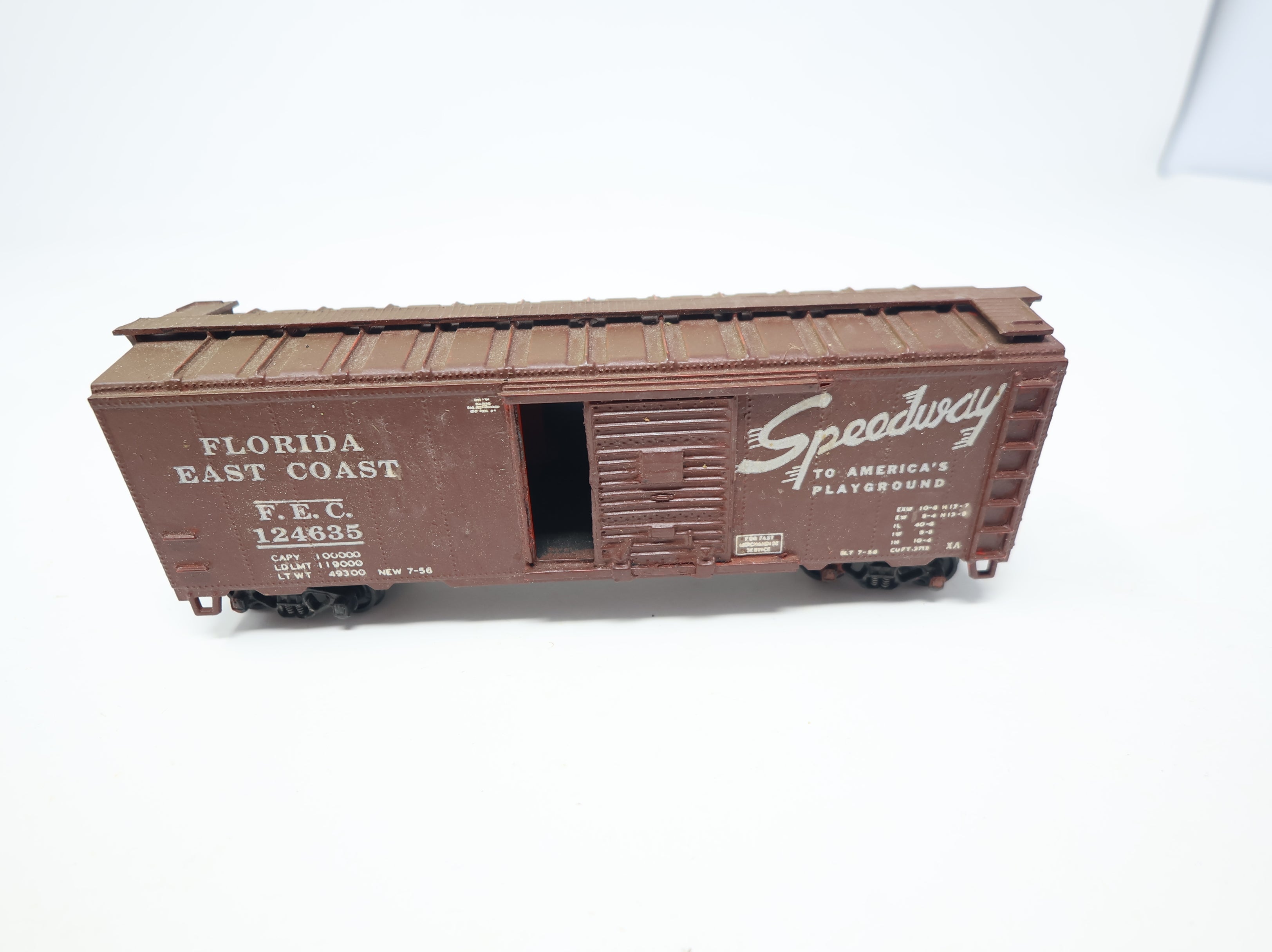 USED Athearn HO Scale 40' Steel Box Car Florida East Coast FEC #124635 Decals