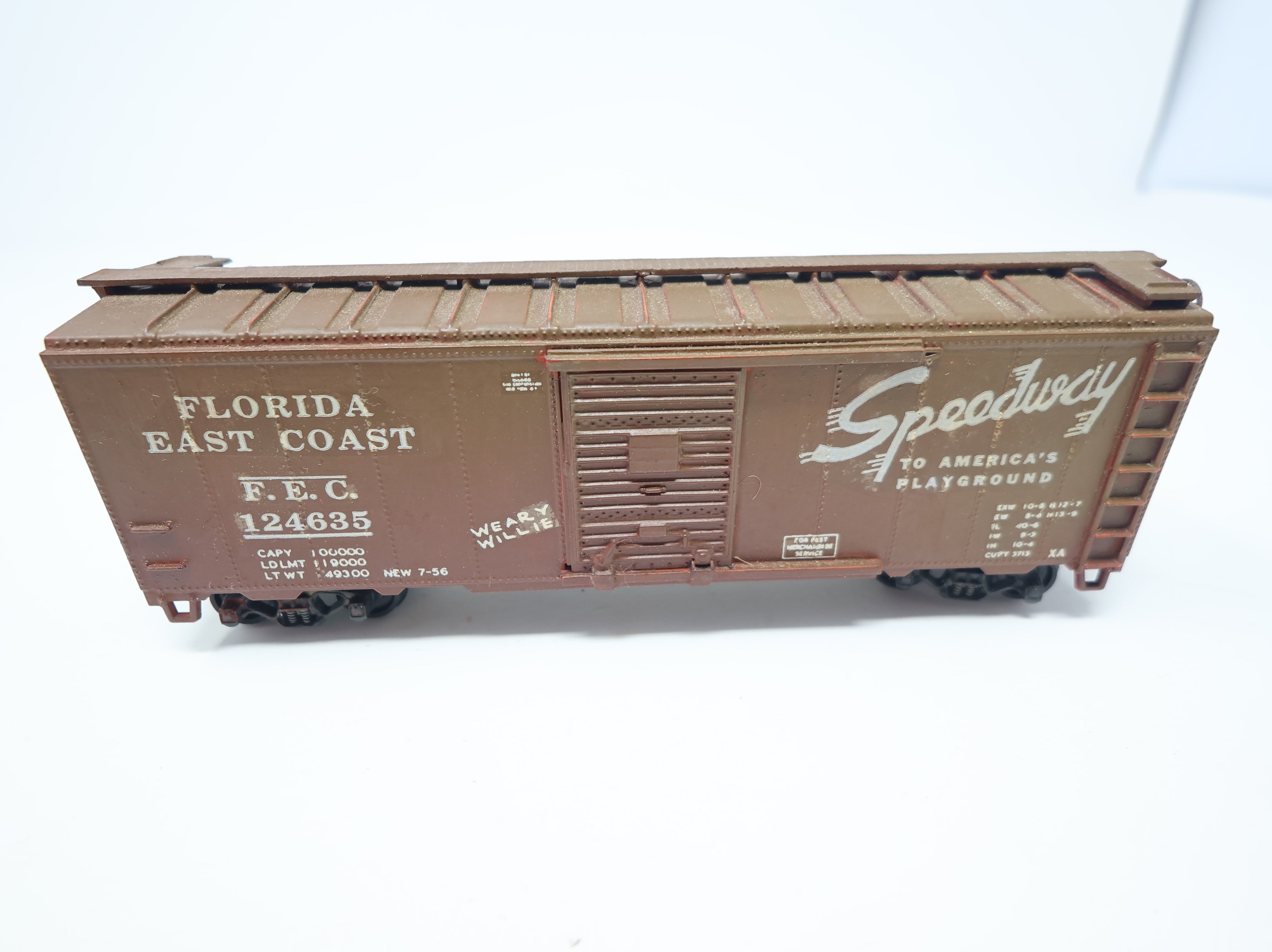 USED Athearn HO Scale 40' Steel Box Car Florida East Coast FEC #124635 Decals