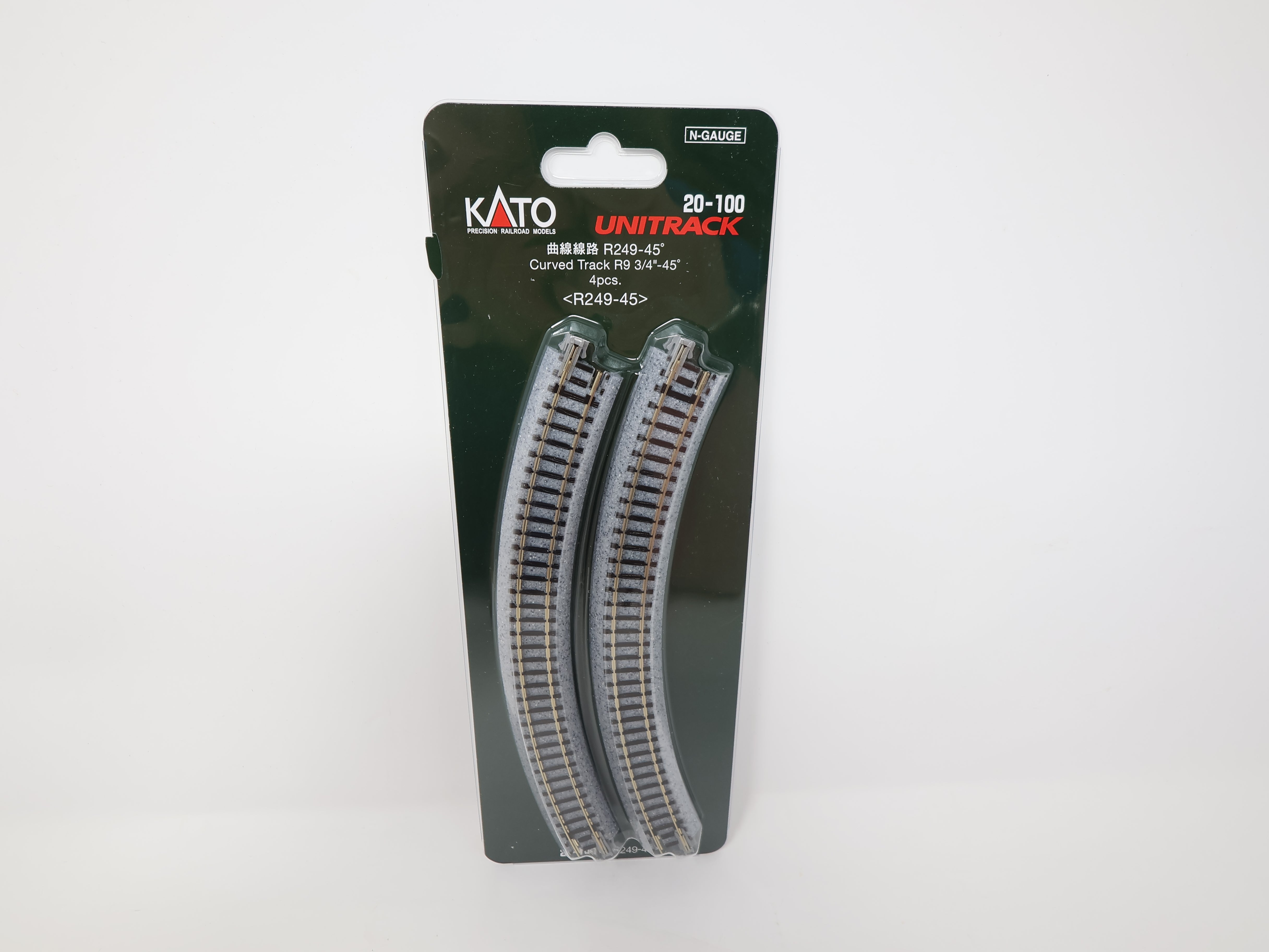 KATO 20-100 N Scale, Unitrack 9 3/4" R Curve 45° Track (4 pcs), Code 80