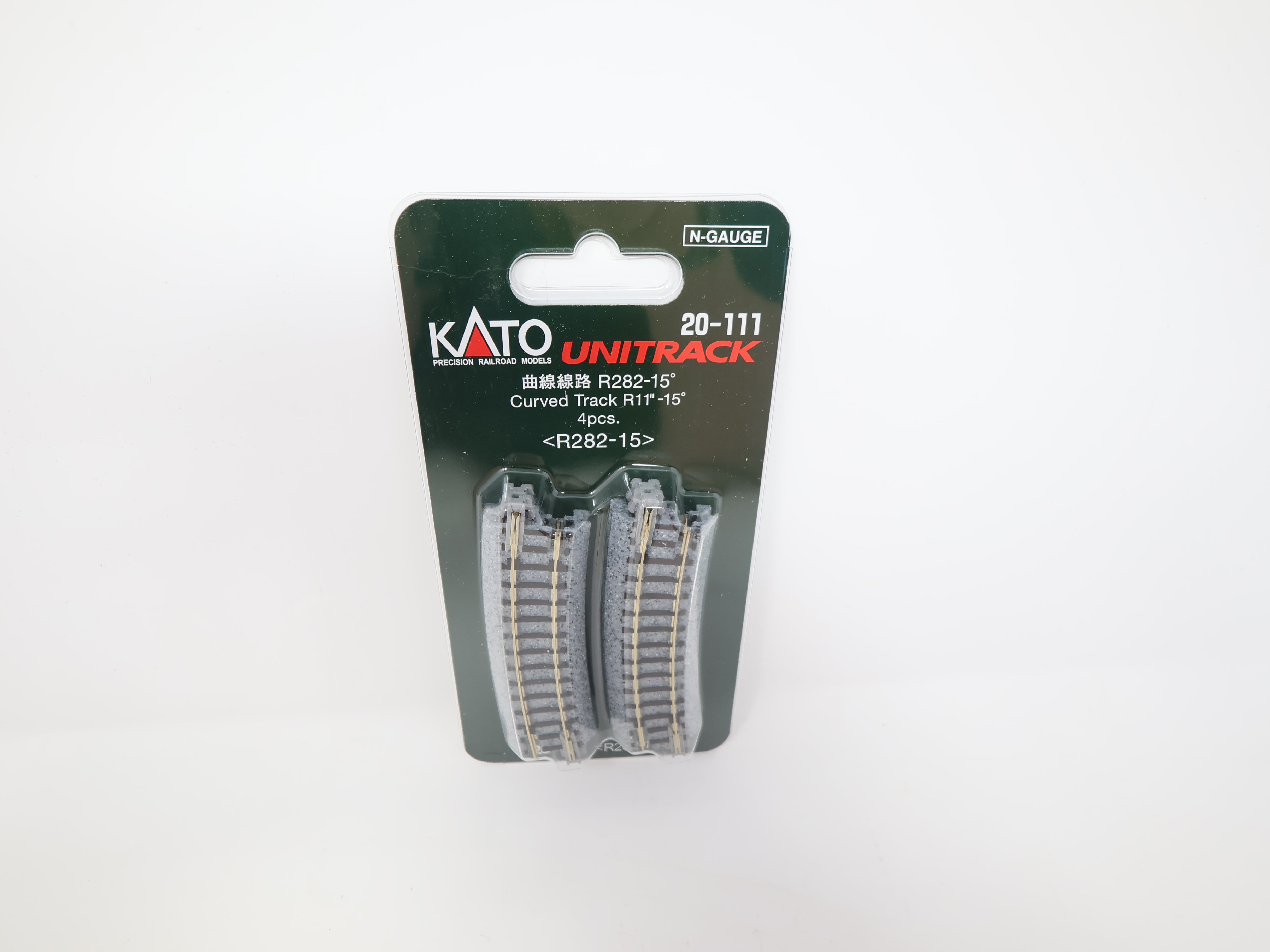 KATO 20-111 N Scale, Unitrack 11" R Curve 15° Track (4 pcs), Code 80