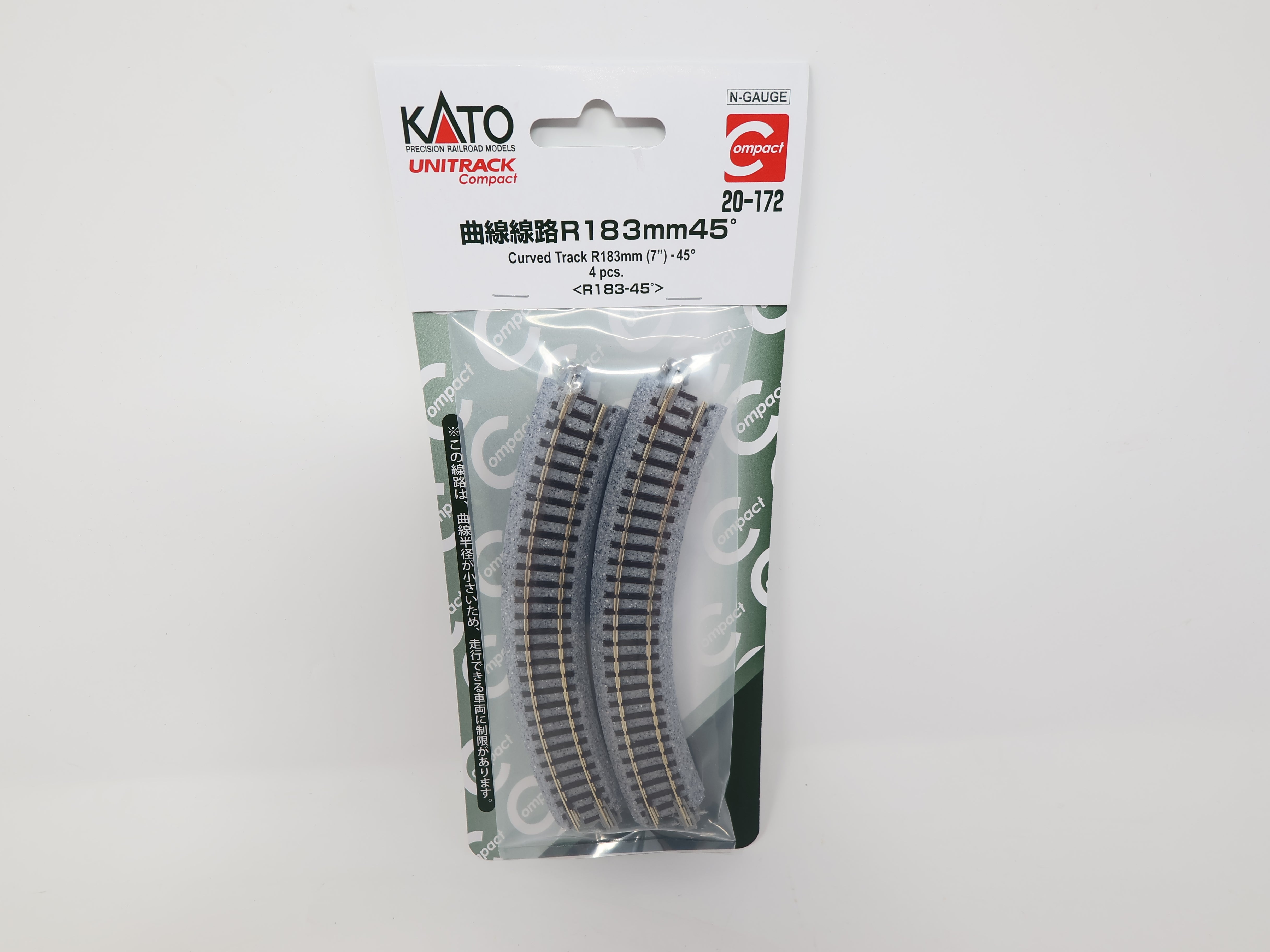 KATO 20-172 N Scale, Unitrack Compact 7" R Curve 45° Track (4 pcs), Code 80