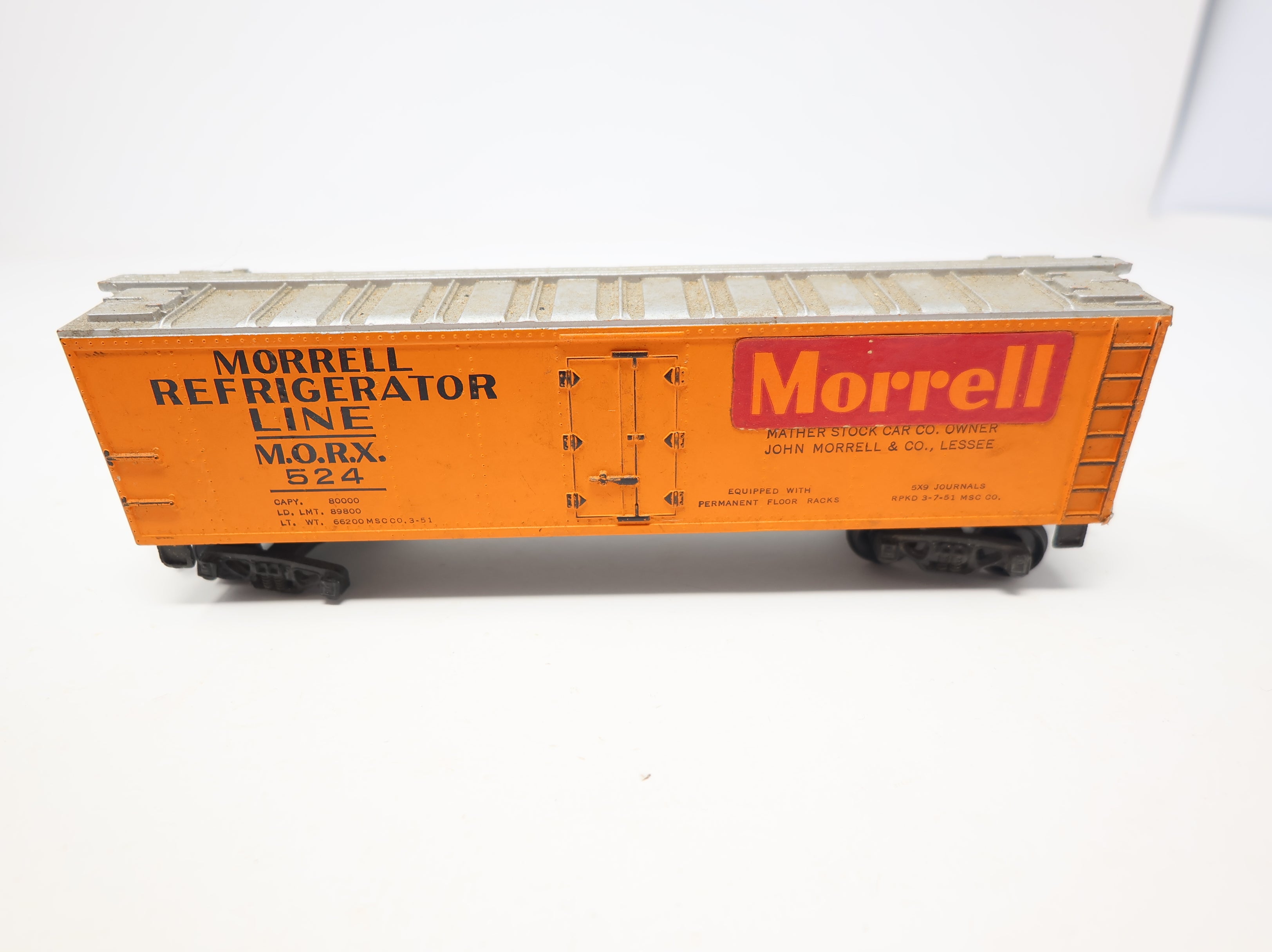 USED Gilbert HO Scale 40' Reefer Box Car Morrell MORX #524