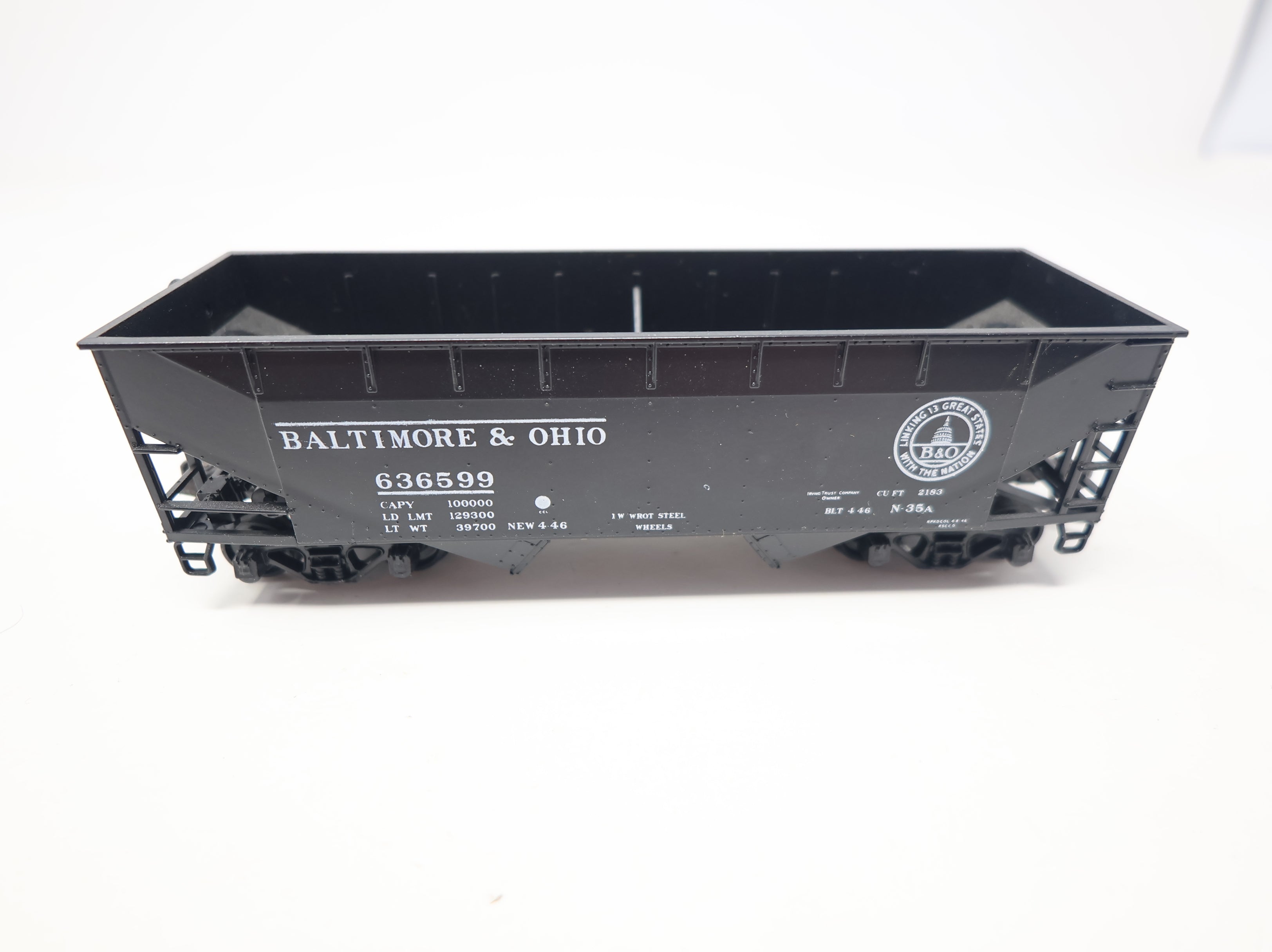 USED Athearn HO Scale 2 Bay Open Hopper Baltimore and Ohio #636599