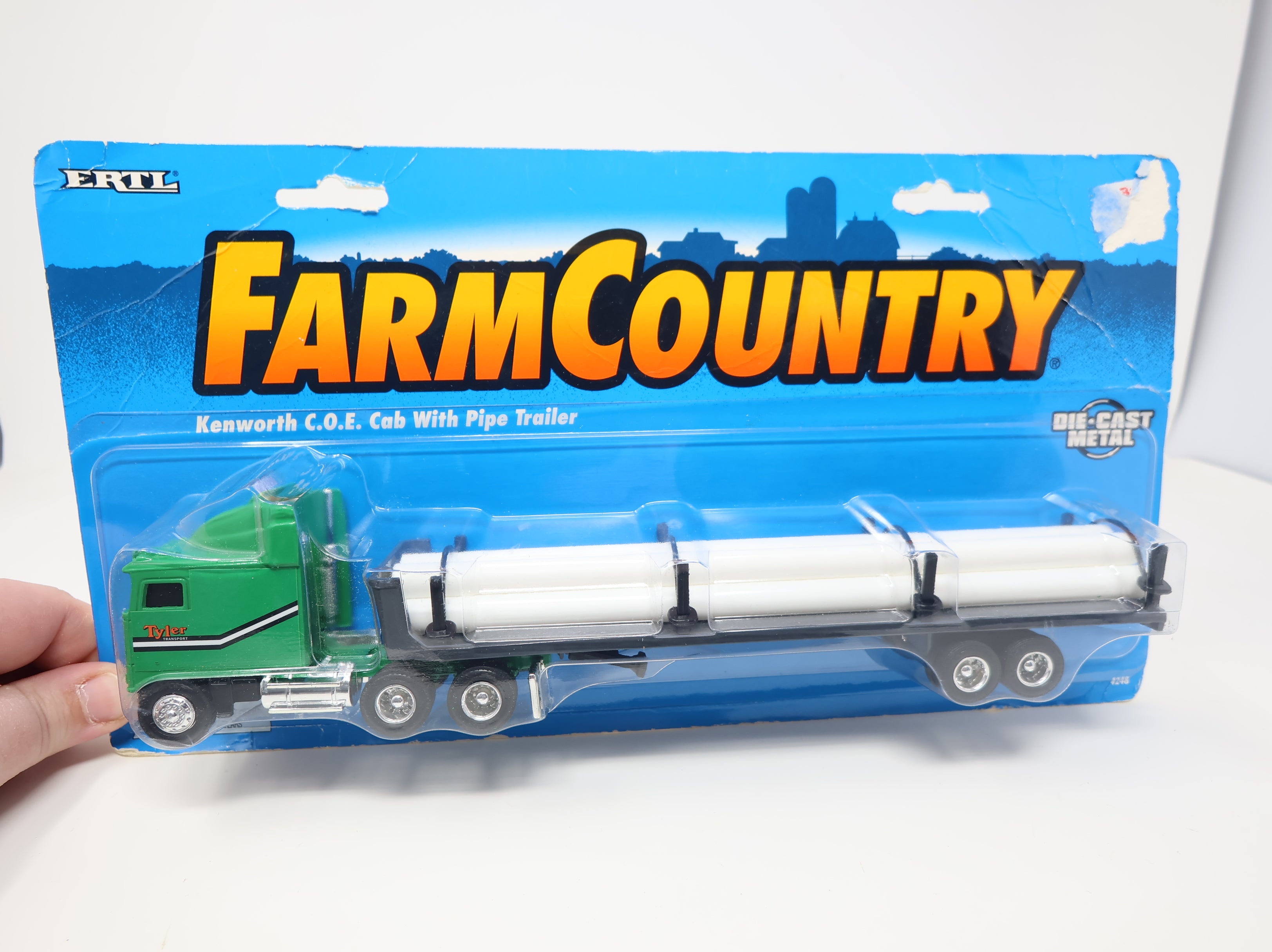 USED ERTL 4248 Kenworth C.O.E. Cab w/ Pipe Trailer Tyler Transport Diecast Metal (Sealed) Farm Country