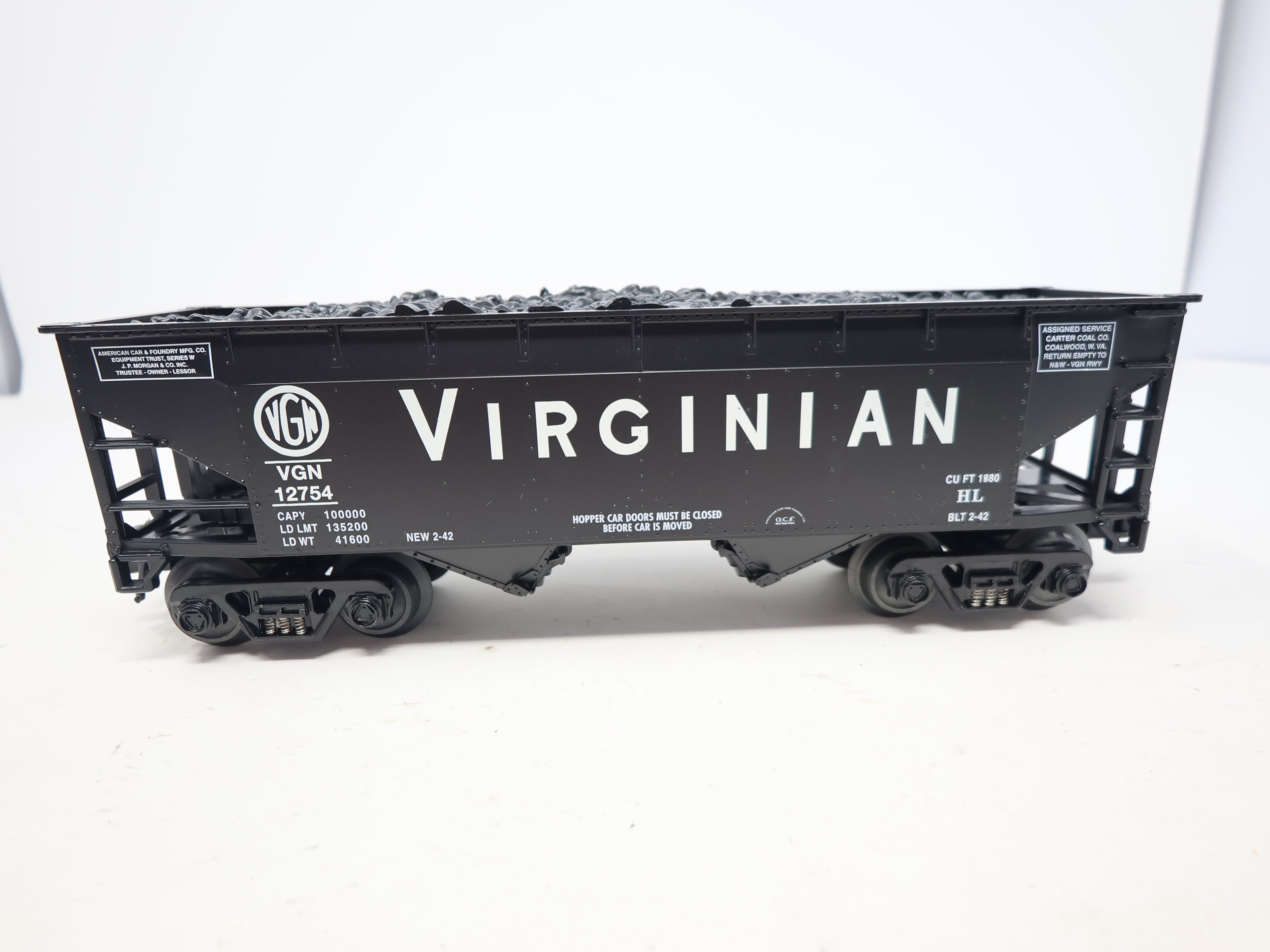 USED RMT 96235 O, 2-Bay Coal Hopper w/ Coal Load, Virginian VGN #12754