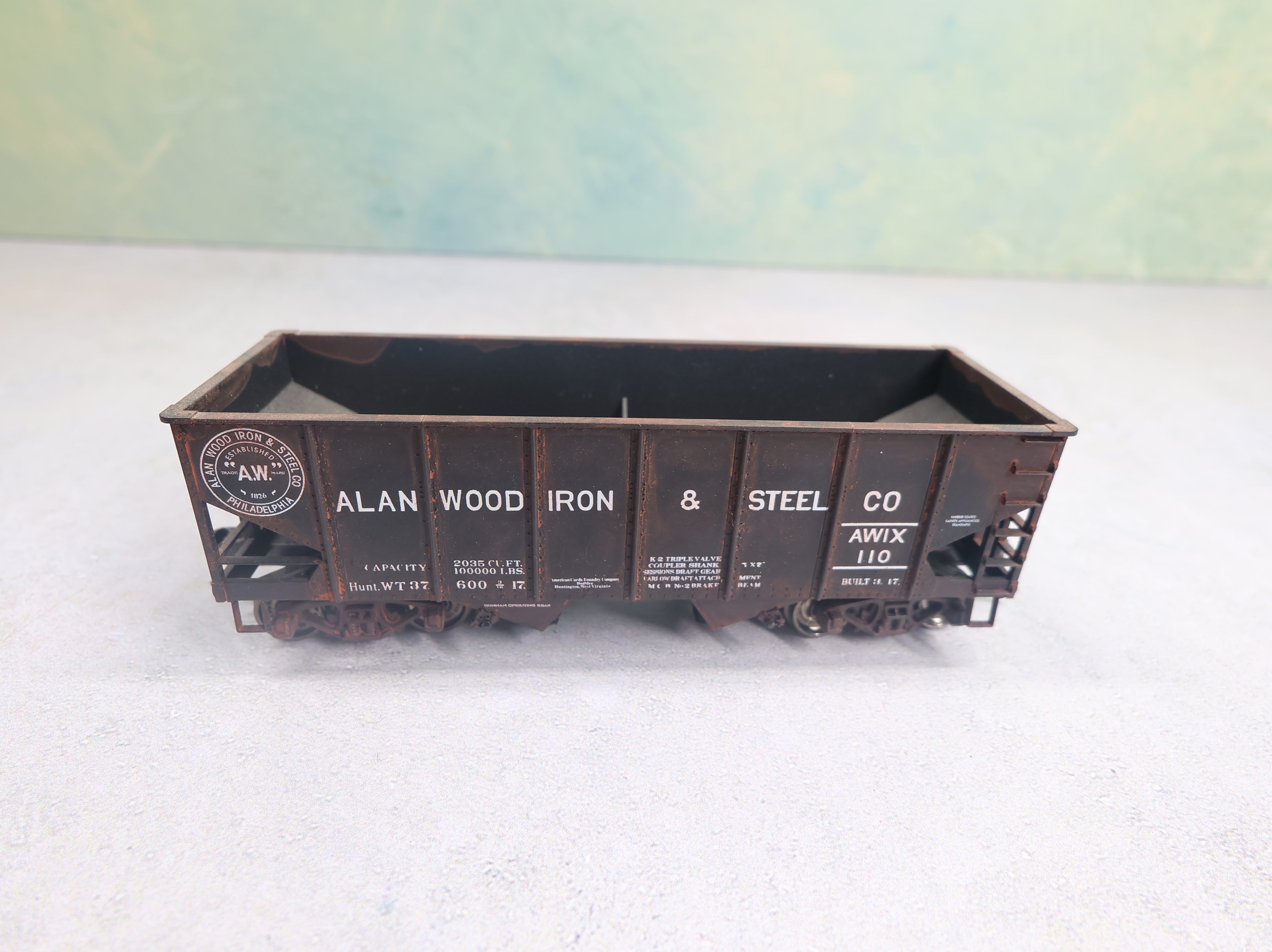 USED Accurail HO Scale 2 Bay Hopper Alanwood Iron & Steel AWIX #110 Weathered