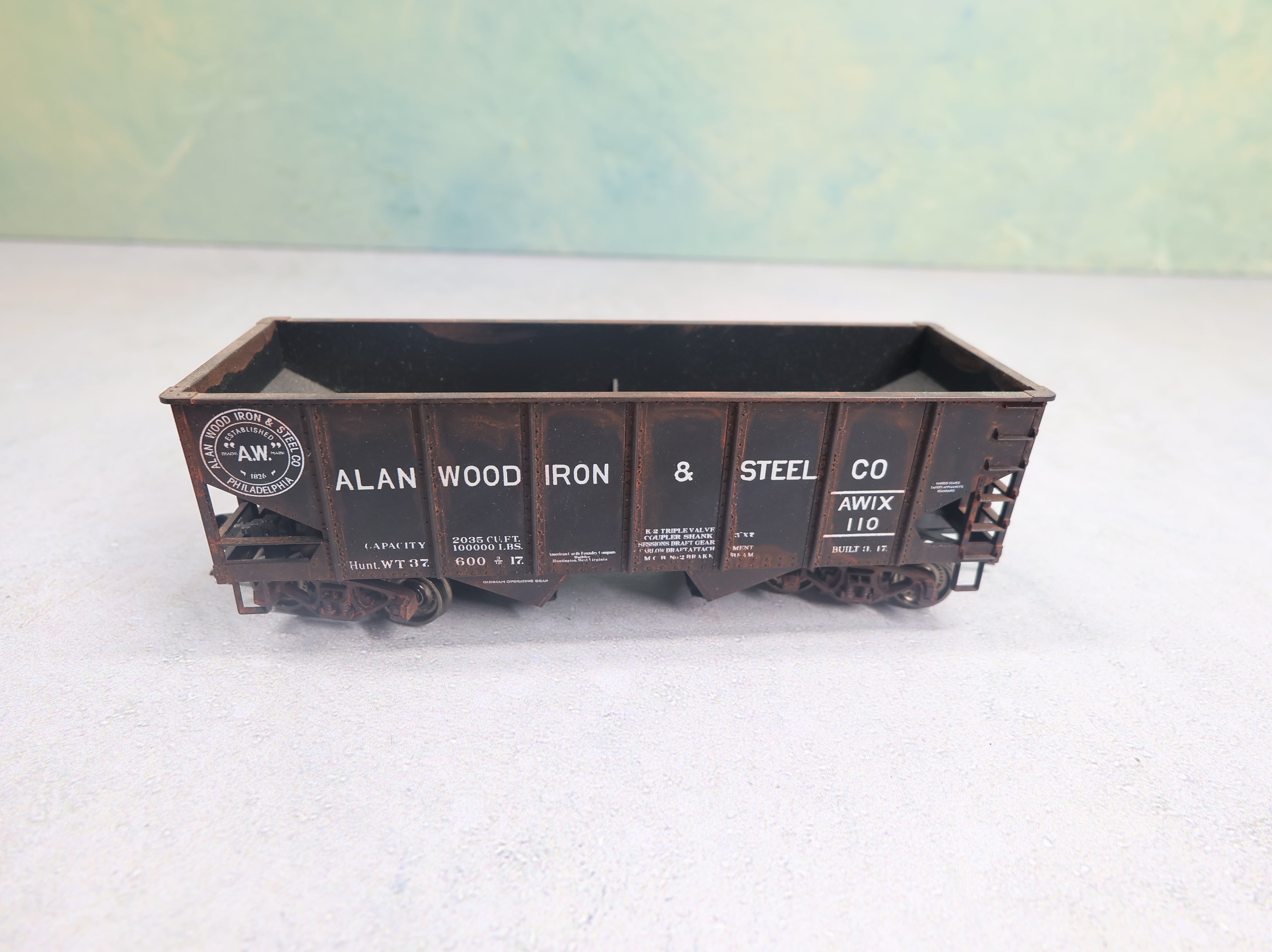 USED Accurail HO Scale 2 Bay Hopper Alanwood Iron & Steel AWIX #110 Weathered