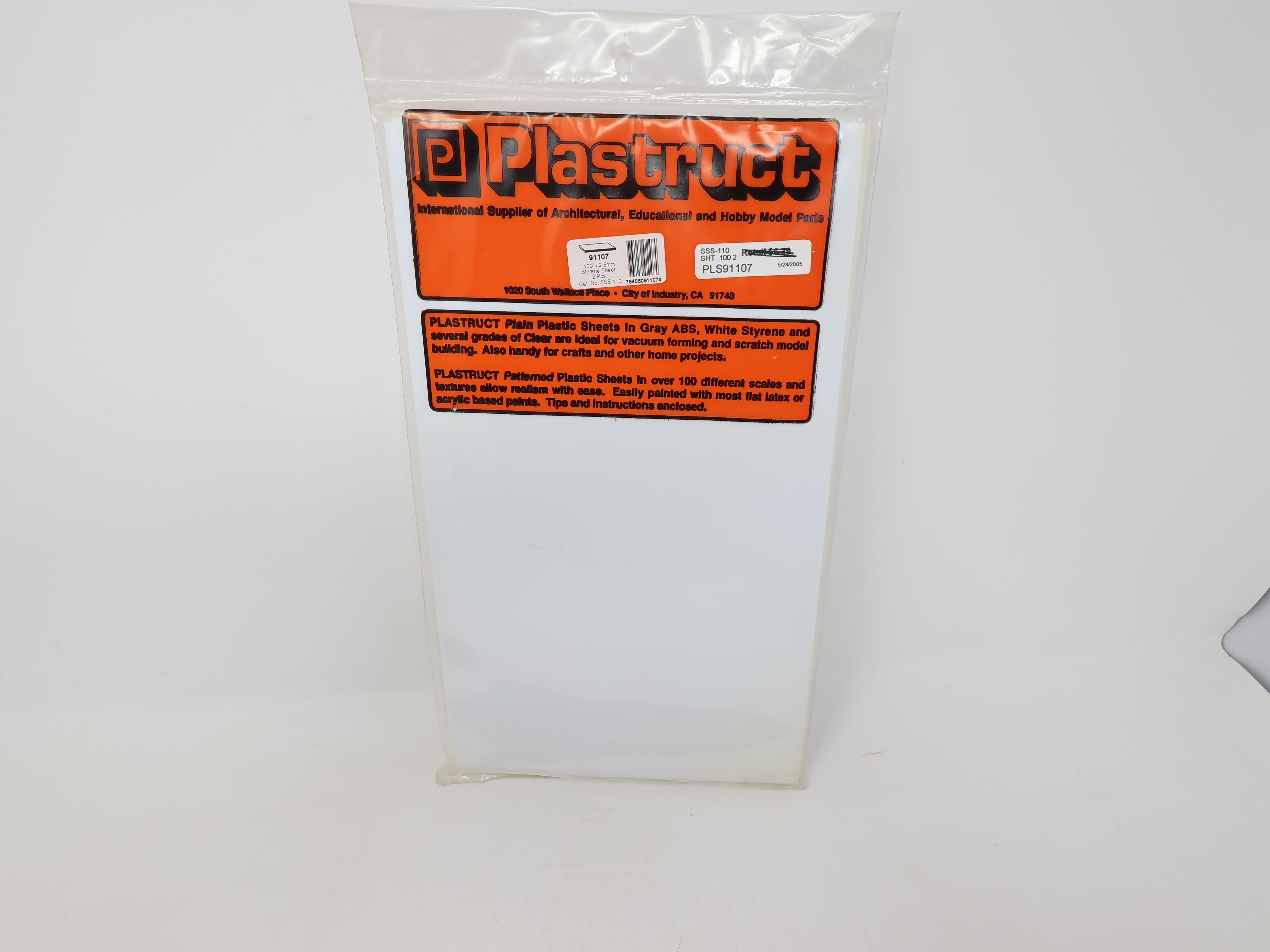 Plastruct 91107 , 0.100" (2.5mm) Styrene Sheets (2 Pcs)