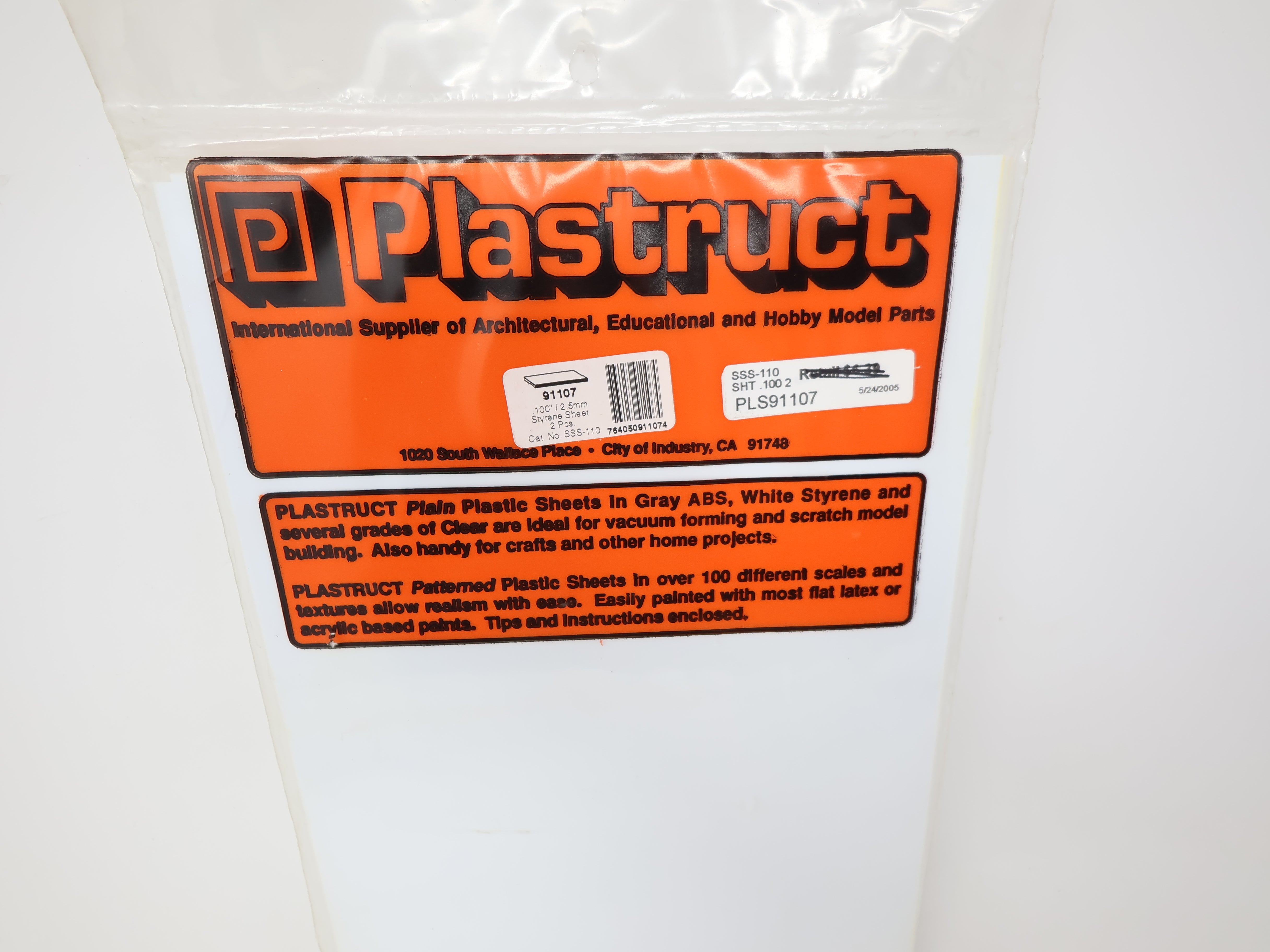 Plastruct 91107 , 0.100" (2.5mm) Styrene Sheets (2 Pcs)