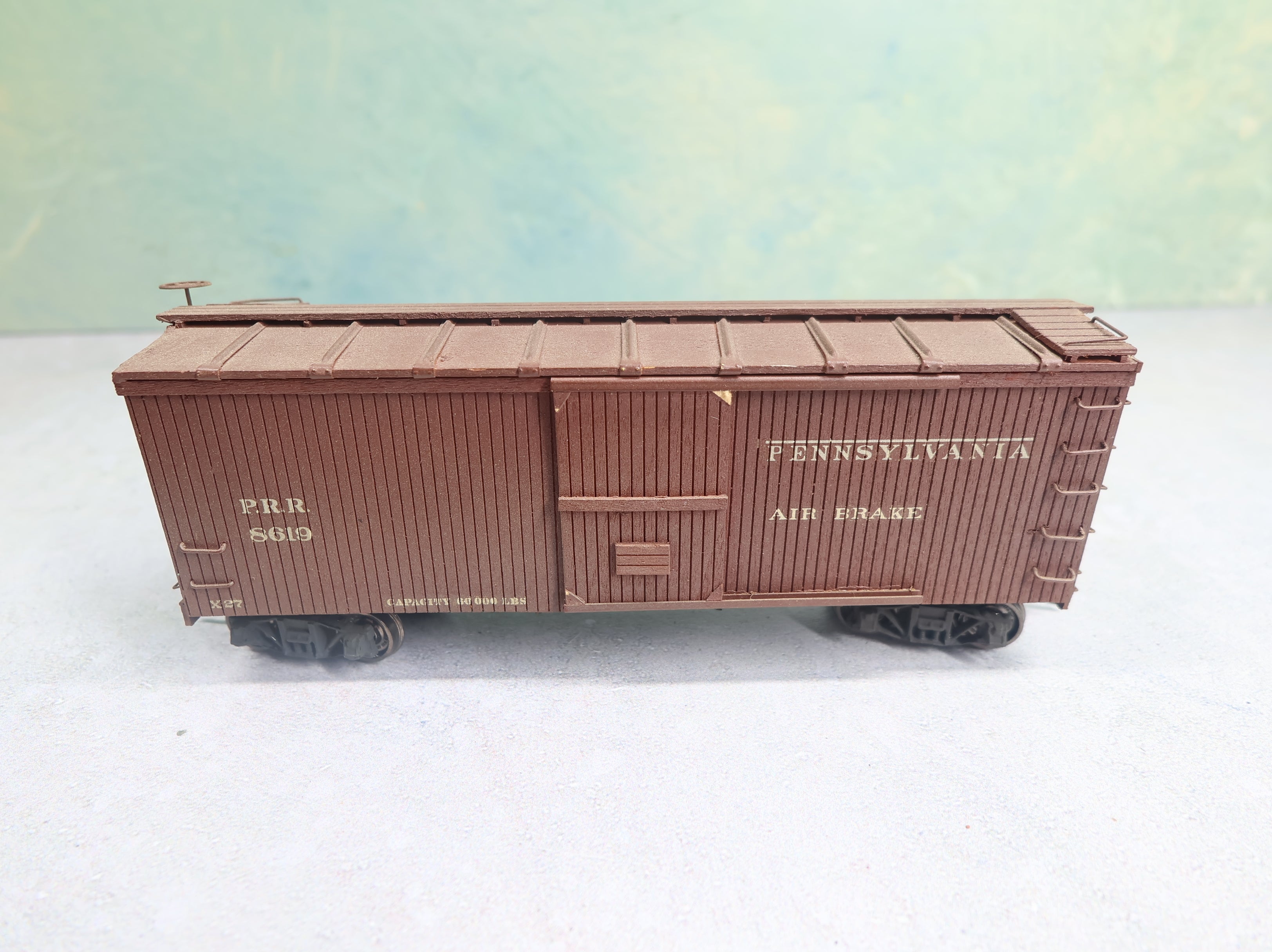 USED HO Scale 36' Wooden Box Car Pennsylvania PRR #8619 Custom Wood Built Kit