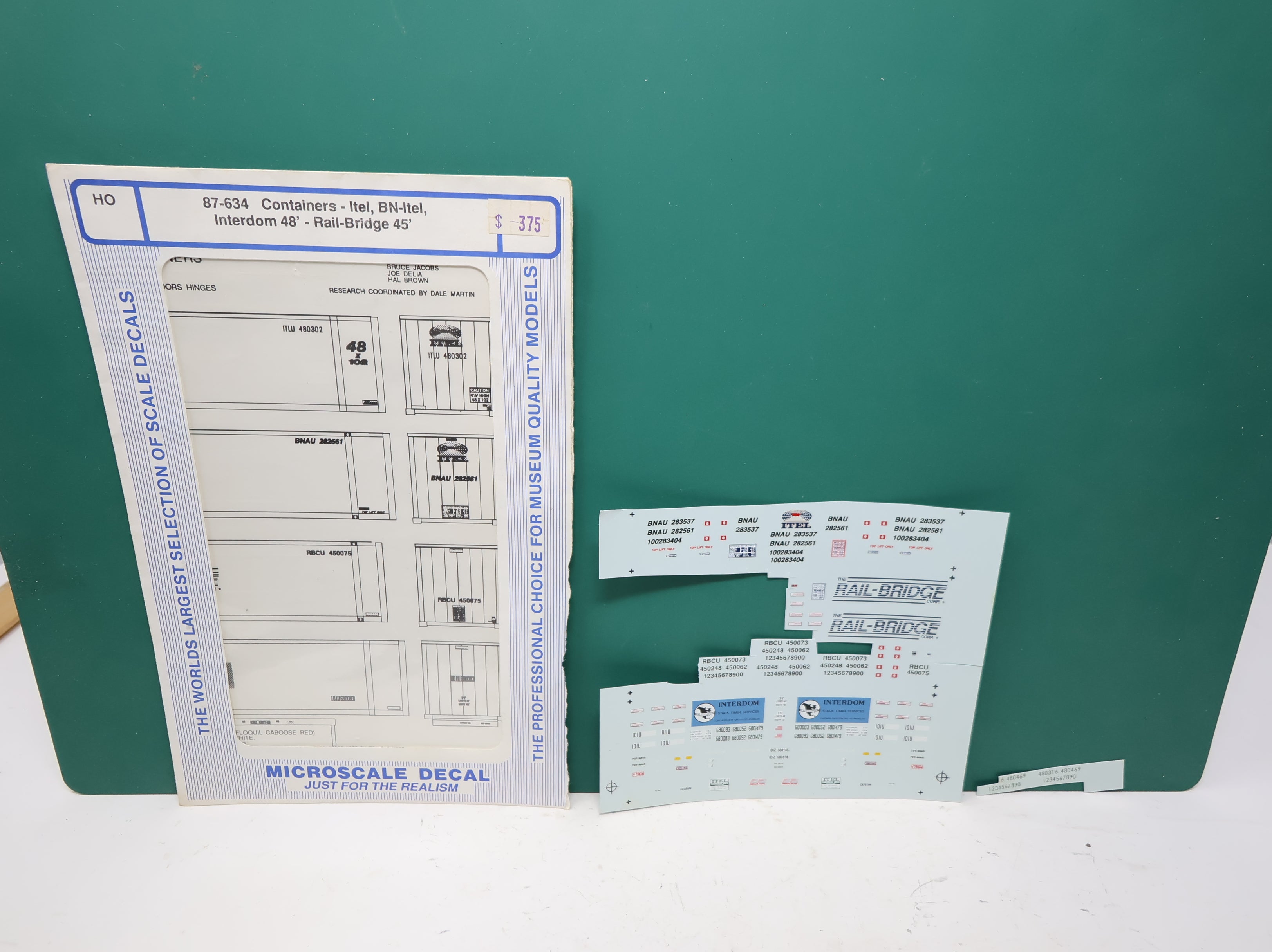 USED MICROSCALE 87-634 HO Scale, Containers - Itel, BN-Itel, Interdom 48' - Rail-Bridge 45' Decals (Incomplete)