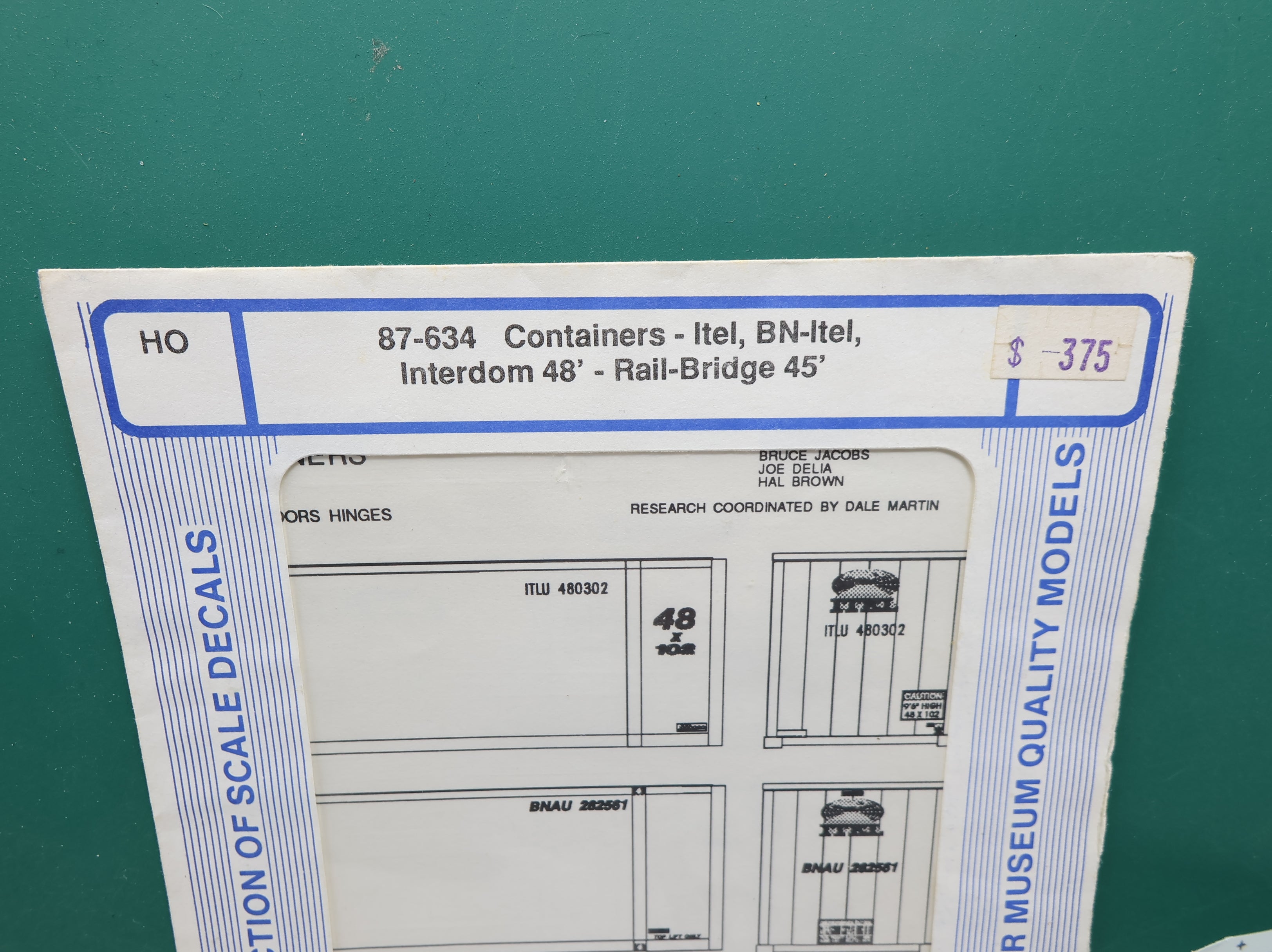 USED MICROSCALE 87-634 HO Scale, Containers - Itel, BN-Itel, Interdom 48' - Rail-Bridge 45' Decals (Incomplete)