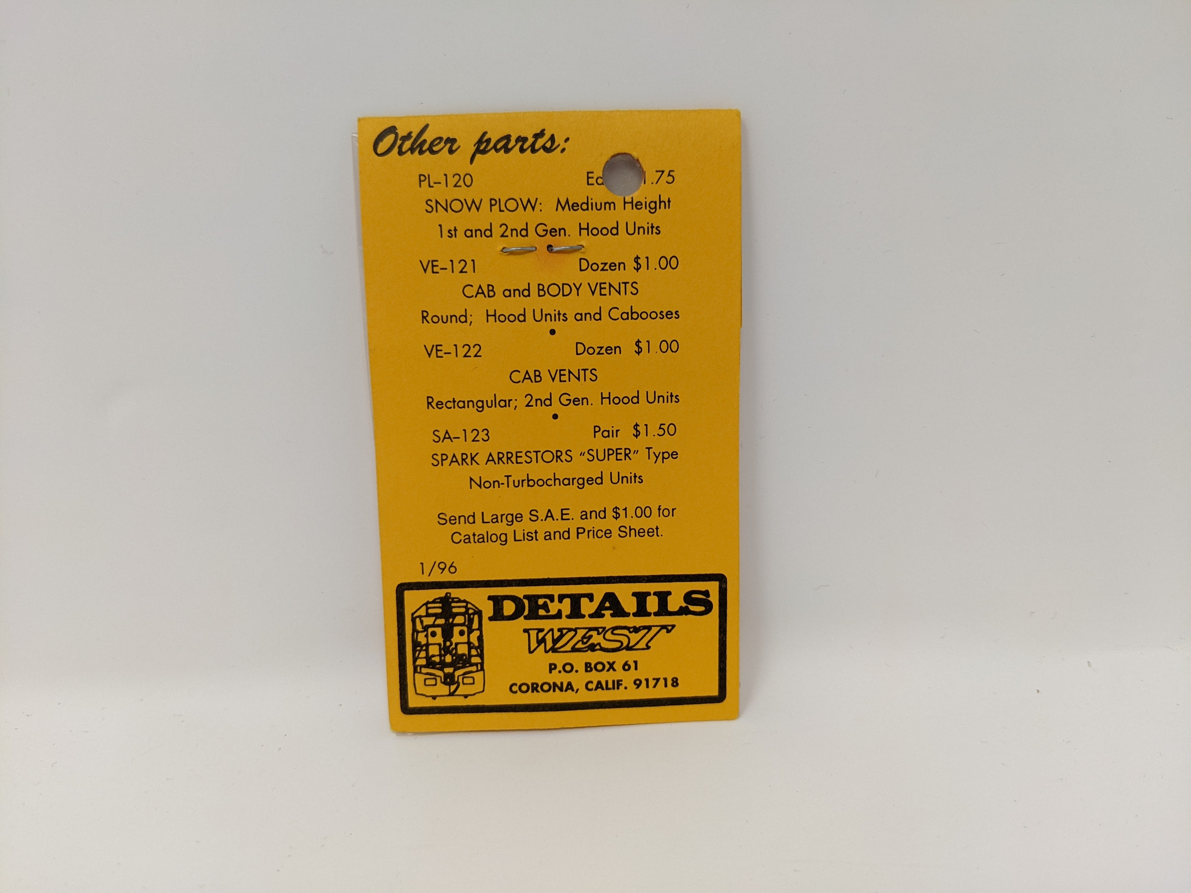 DETAILS WEST PB-246 HO Scale, Handbrake Chain Pulley Beam, Detail Parts