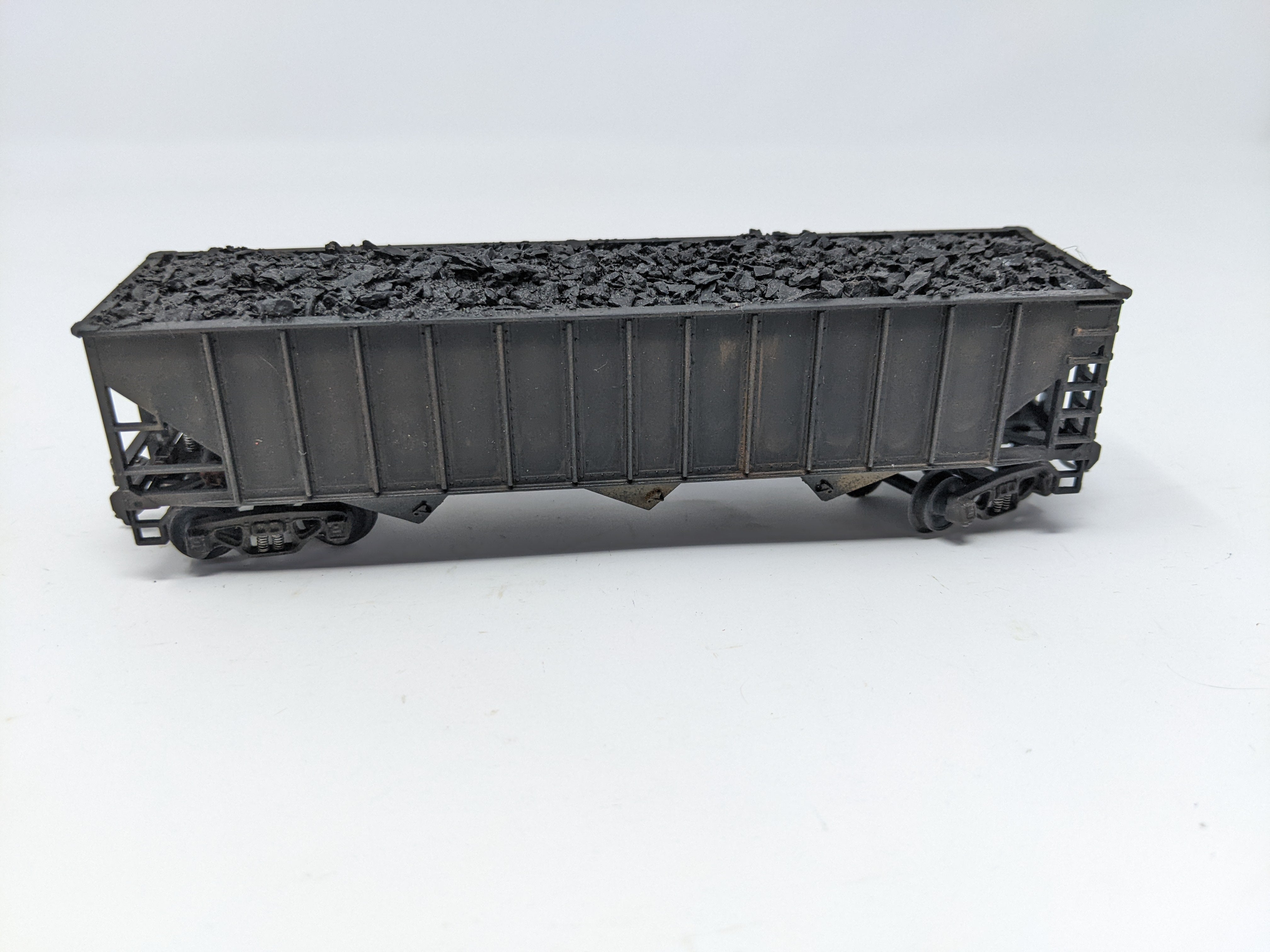 USED HO Scale, 3 Bay Hopper with Real Coal Load Weathered, Undecorated