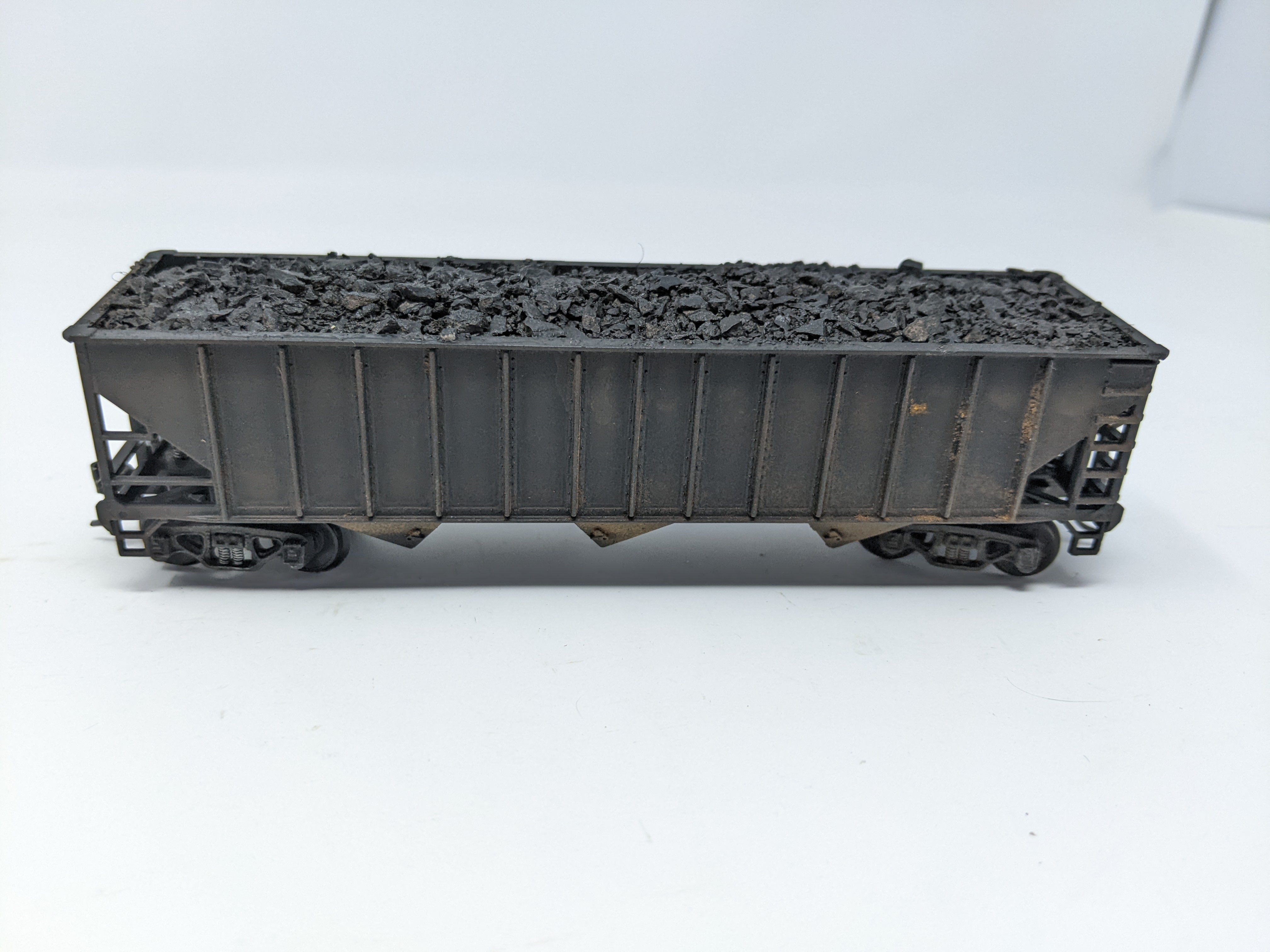 USED HO Scale, 3 Bay Hopper with Real Coal Load Weathered, Undecorated