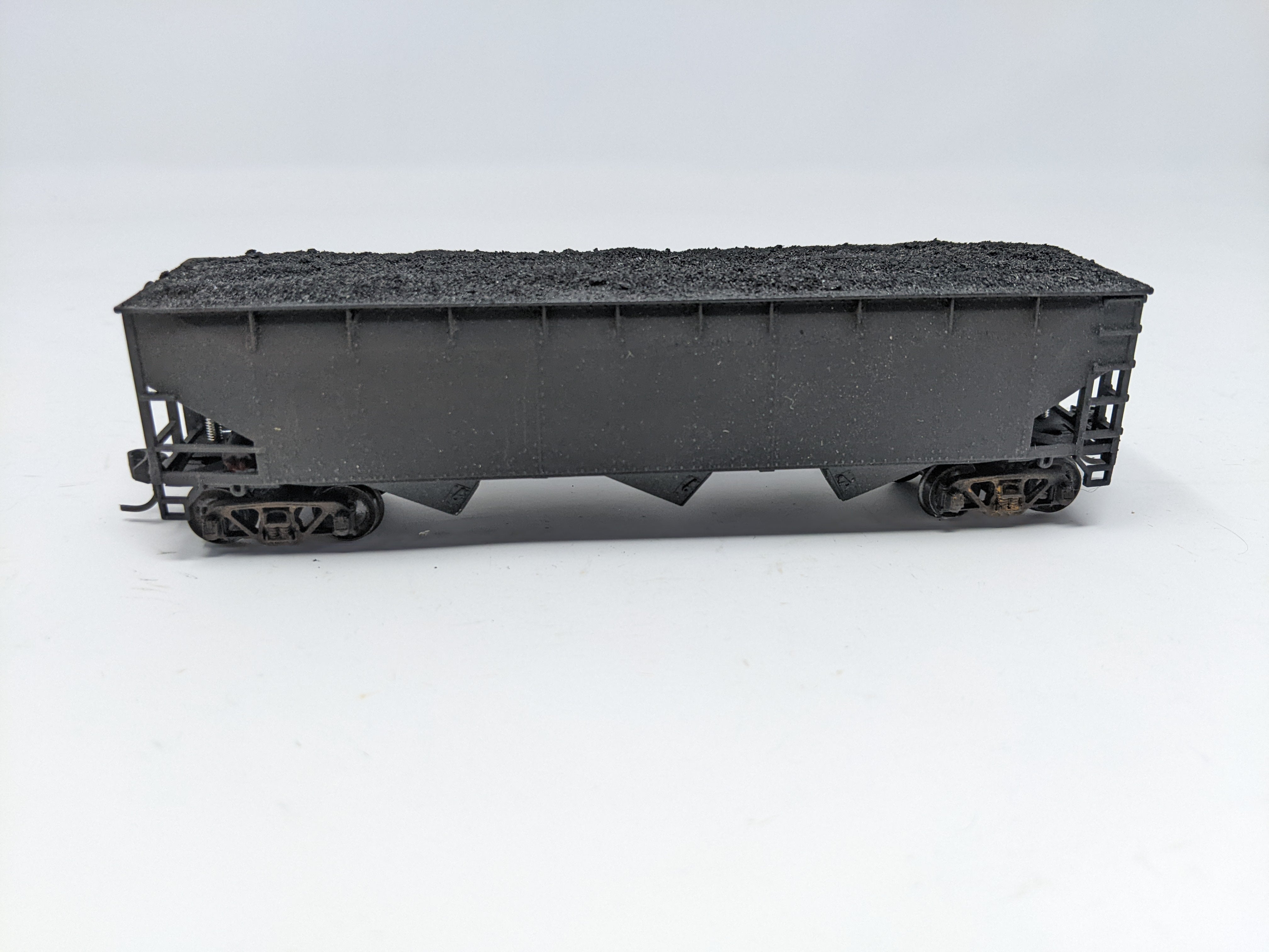 USED HO Scale, 3 Bay Hopper with Real Coal Load Weathered, Undecorated