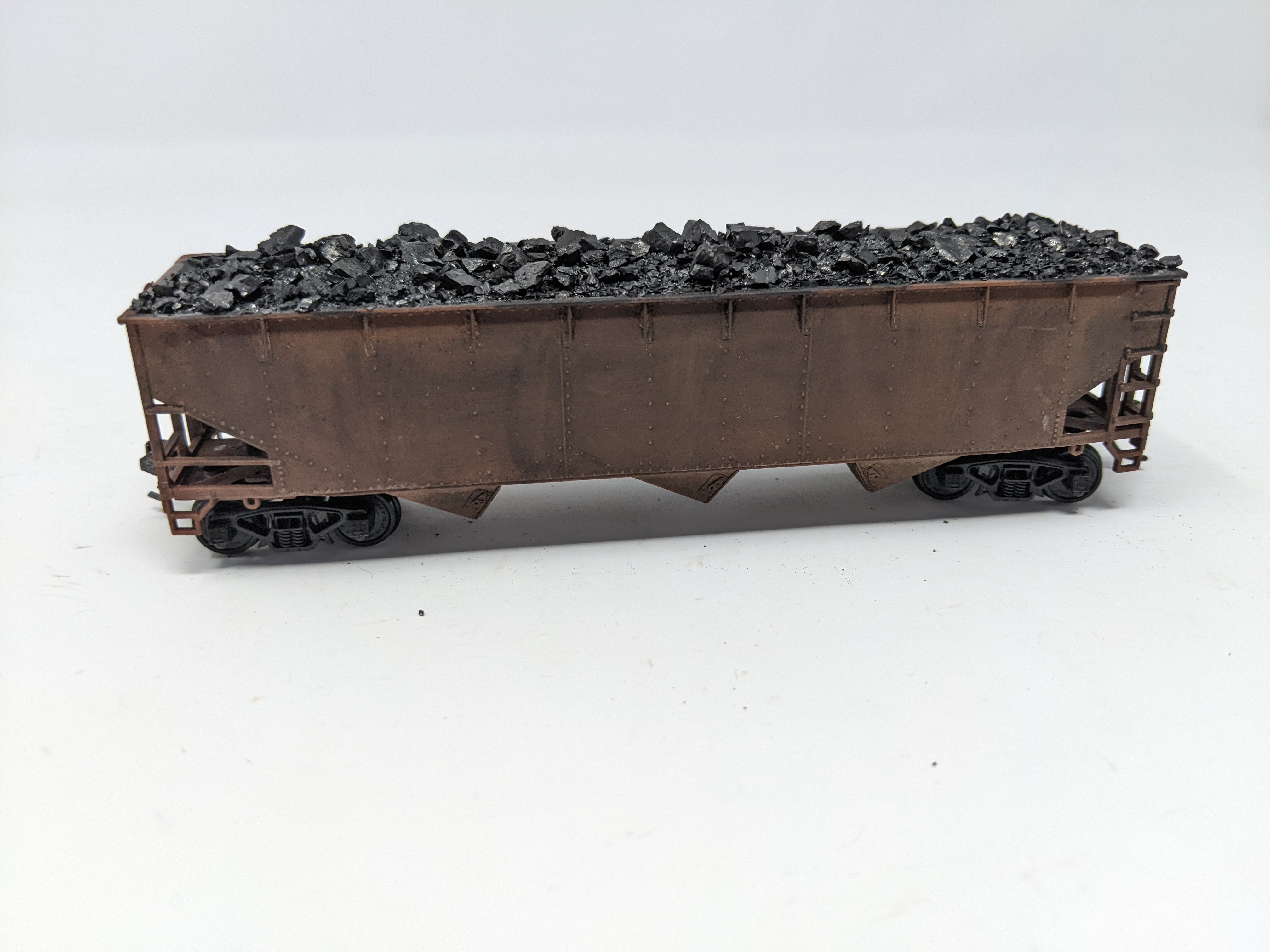 USED HO Scale, 3 Bay Hopper with Real Coal Load Weathered, Undecorated