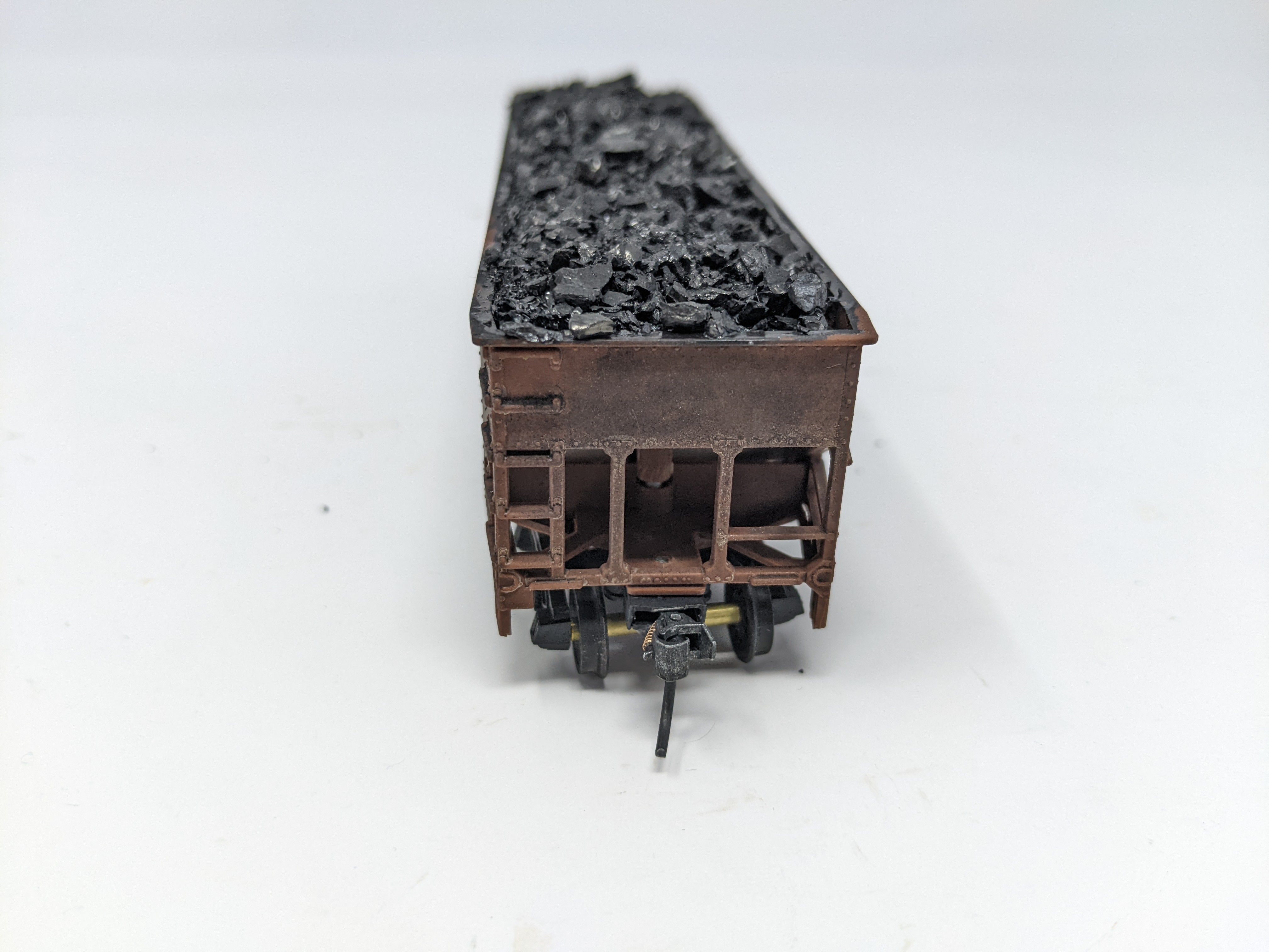 USED HO Scale, 3 Bay Hopper with Real Coal Load Weathered, Undecorated