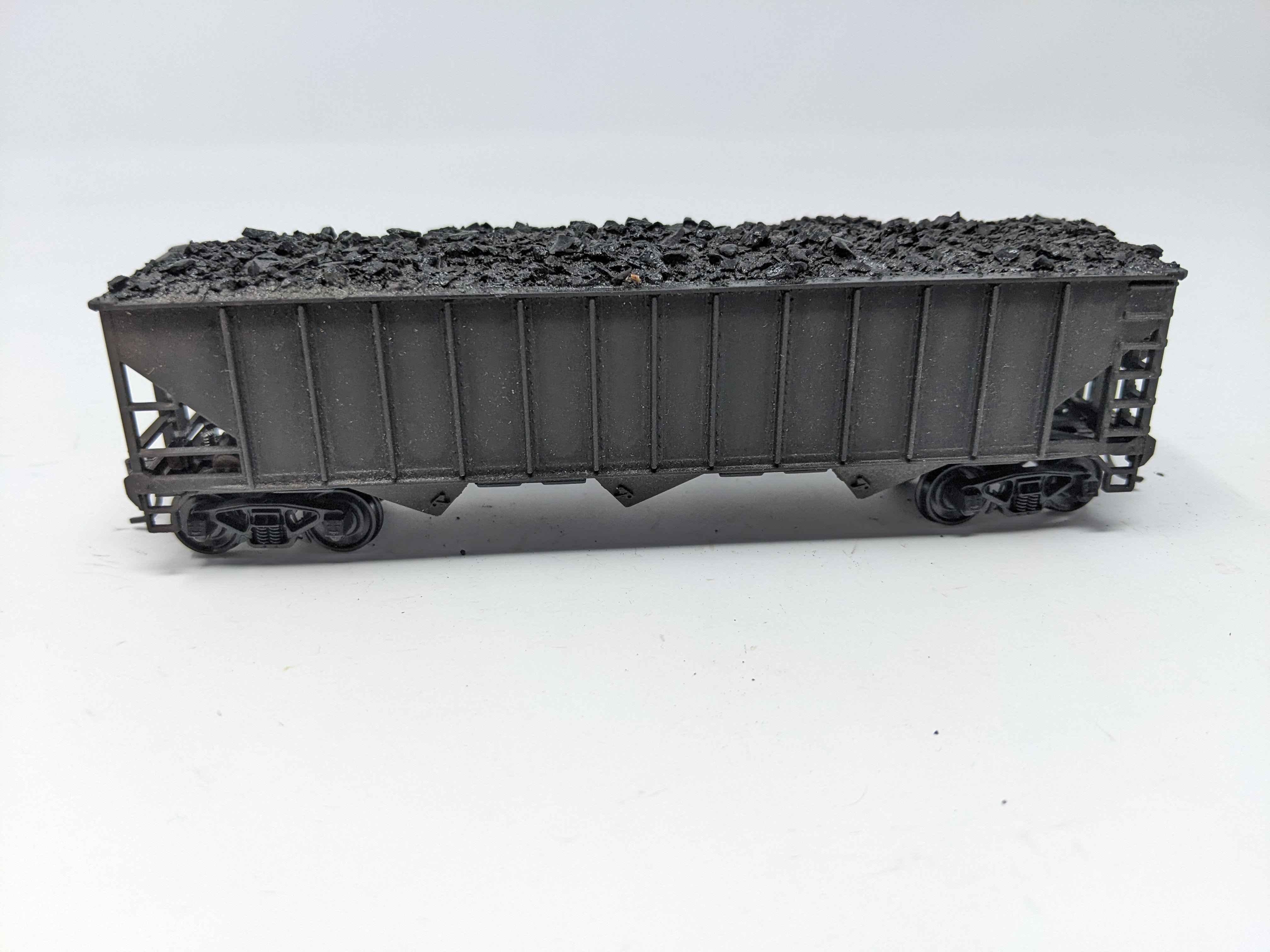 USED HO Scale, 3 Bay Hopper with Real Coal Load Weathered, Undecorated