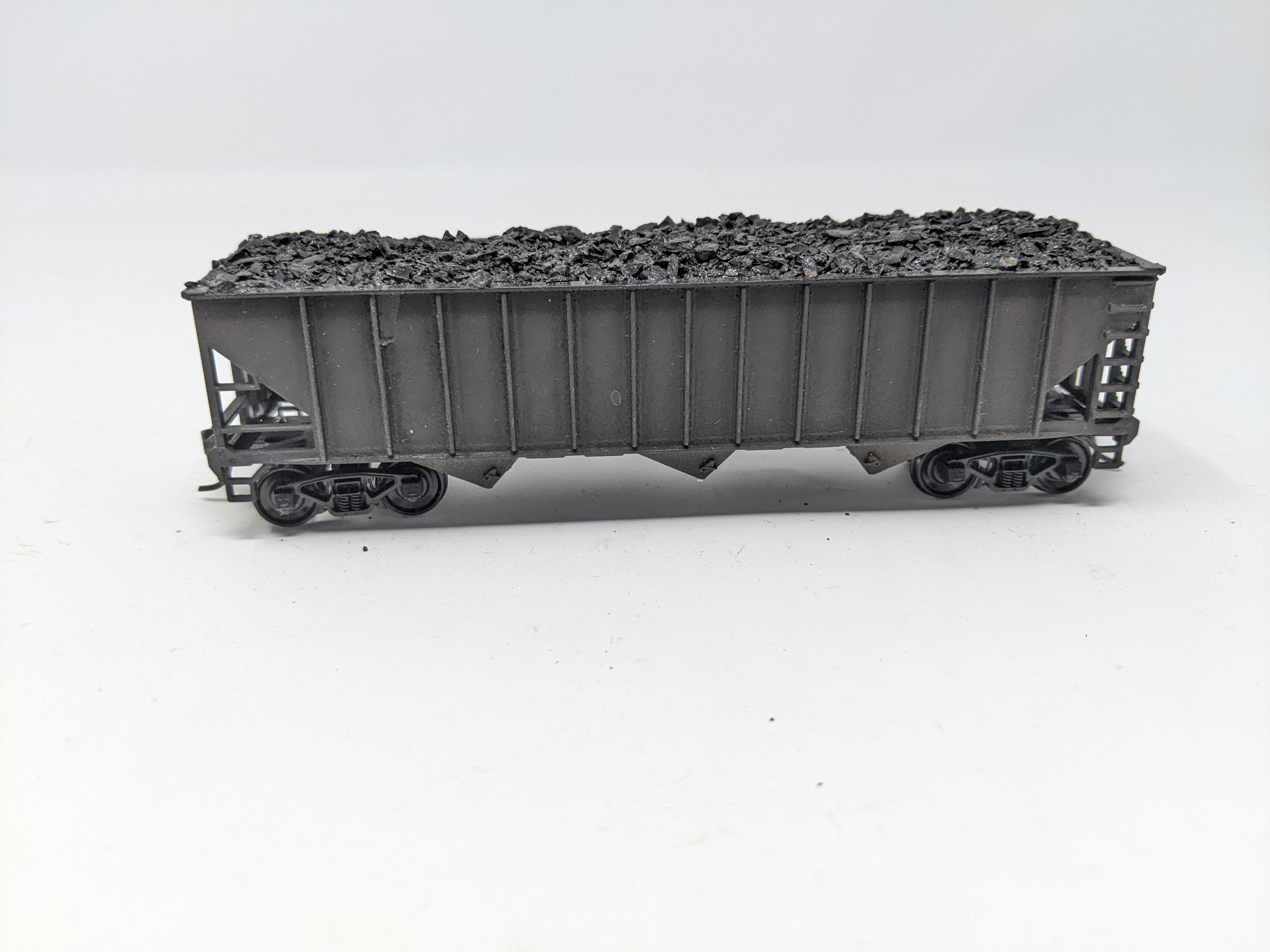 USED HO Scale, 3 Bay Hopper with Real Coal Load Weathered, Undecorated