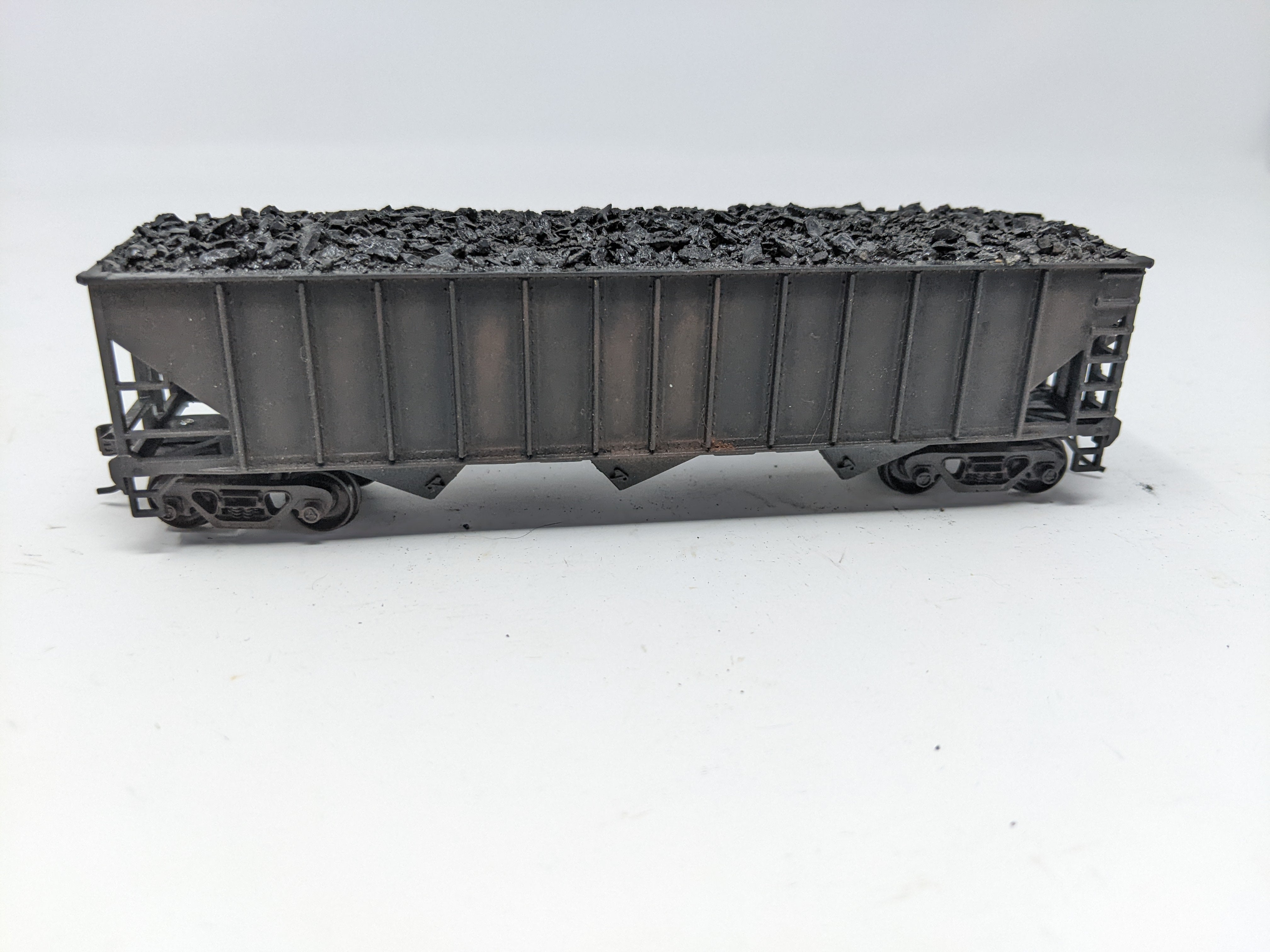 USED HO Scale, 3 Bay Hopper with Real Coal Load Weathered, Undecorated