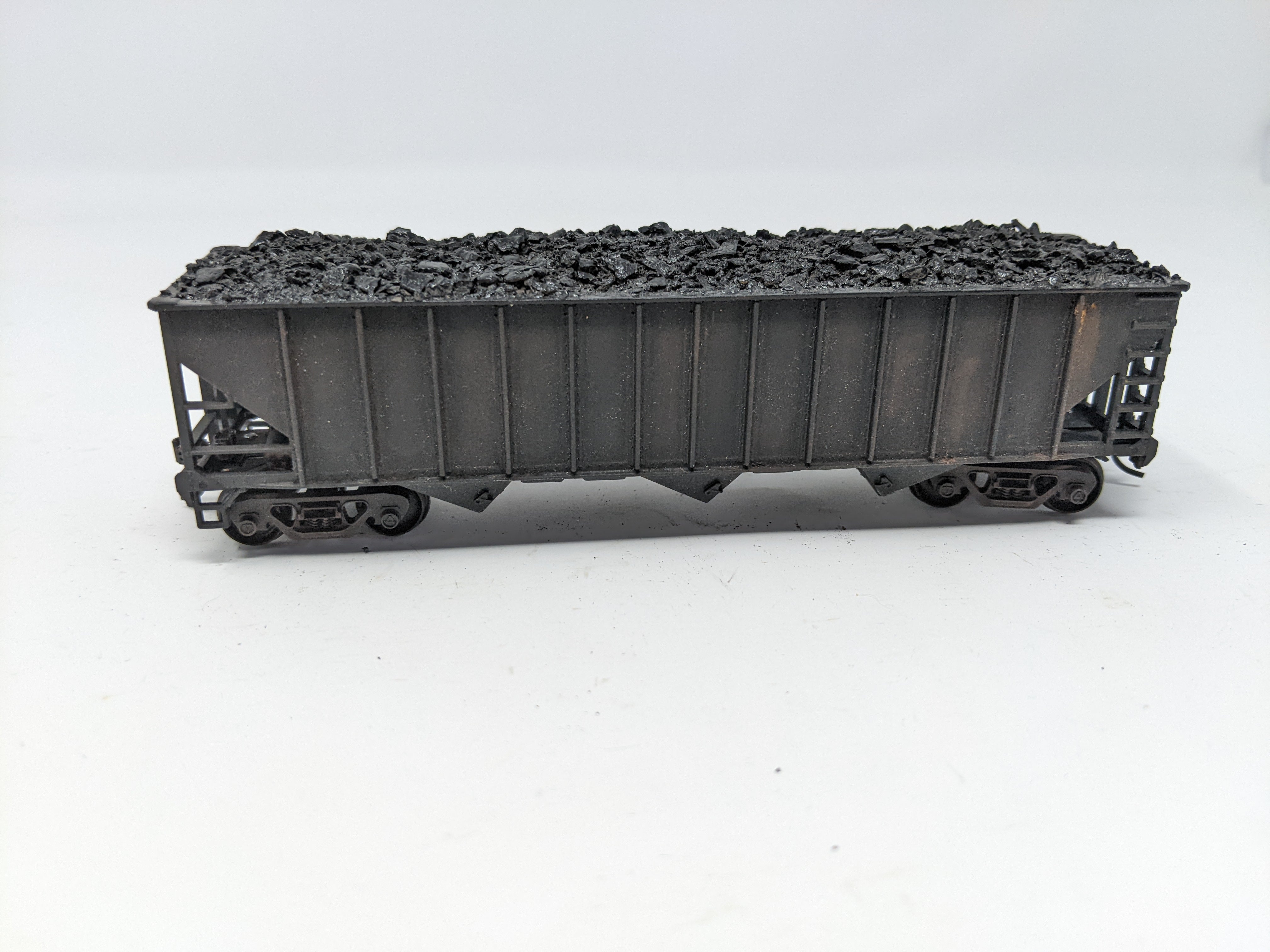 USED HO Scale, 3 Bay Hopper with Real Coal Load Weathered, Undecorated