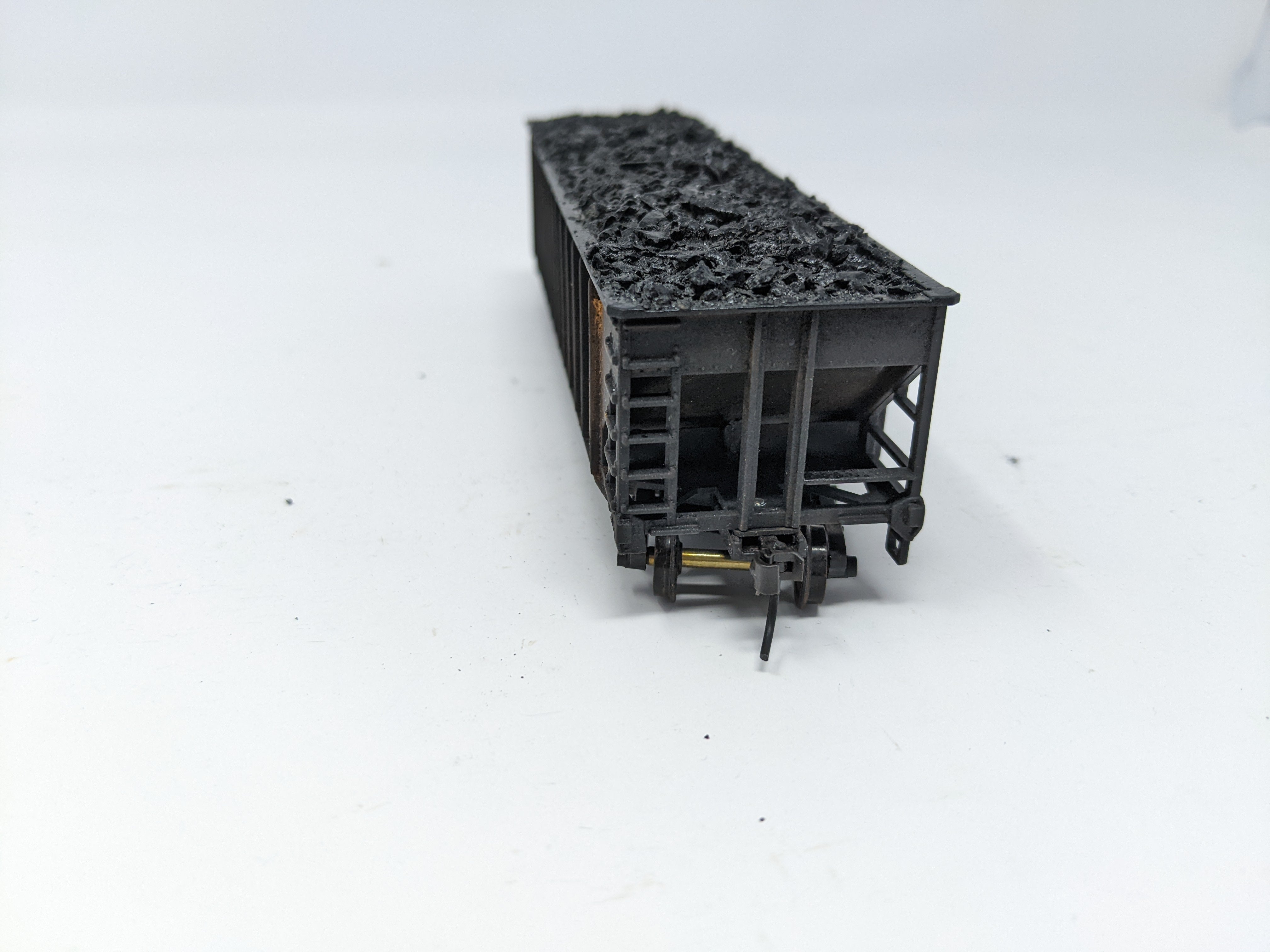 USED HO Scale, 3 Bay Hopper with Real Coal Load Weathered, Undecorated