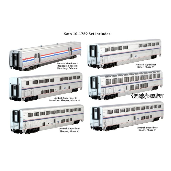 KATO 10-1789 N Scale, Superliner Phase VI 6 Car Set, Amtrak
